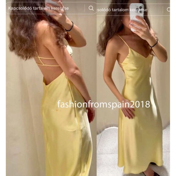 Zara Dresses & Skirts - Zara Womens Bloggers Favorite Satin Effect Strappy Midi Dress Yellow Size Medium